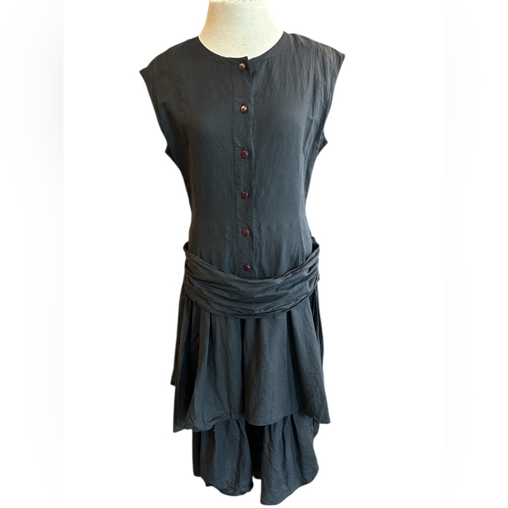 Vintage Made in Italy Unique Rare Sleeveless Black Tiered Button-Front Dress